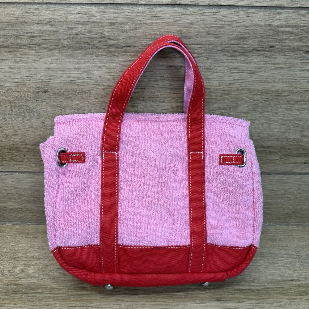 NEW Boatkin Sunwin Madaket Small Classic Tote Bag Terry Cloth Canvas Red Pink - Picture 3 of 11